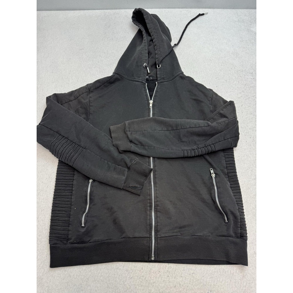 Bolongaro Trevor Hoodie Mens Large Black Full Zip Moto Ribbed Fleece Sweatshirt